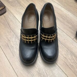 FREE LANCE Black Leather Loafers with Gold Accent